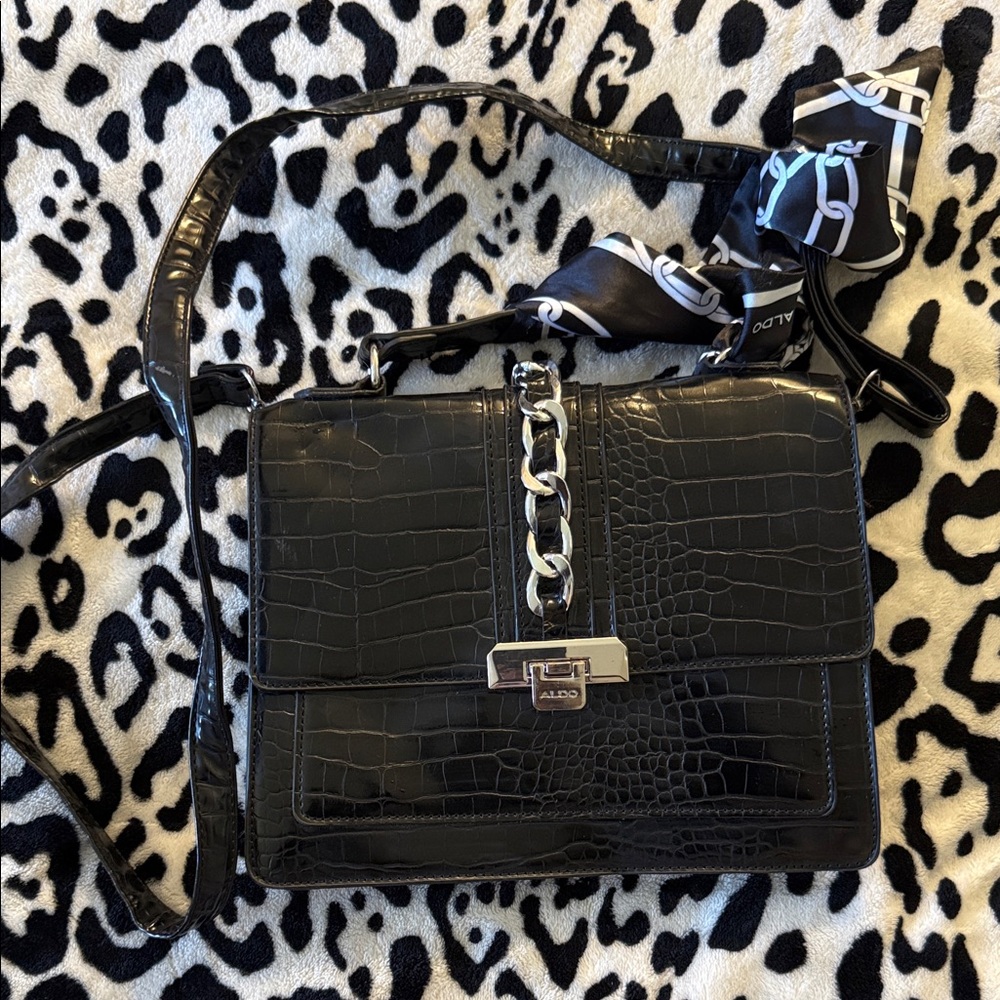 Aldo Black Croc-Embossed Crossbody Bag